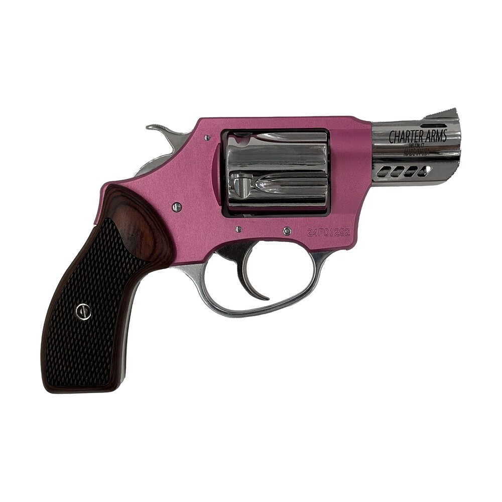 charter arms 53805 coyote 380 acp 5 shot 2" high polished ported barrel, high polished cylinder, pink aluminum frame, rosewood checkered grip, exposed hammer Charter Arms 53805 Coyote 380 ACP 5 Shot 2" High Polished Ported Sports South item 168521