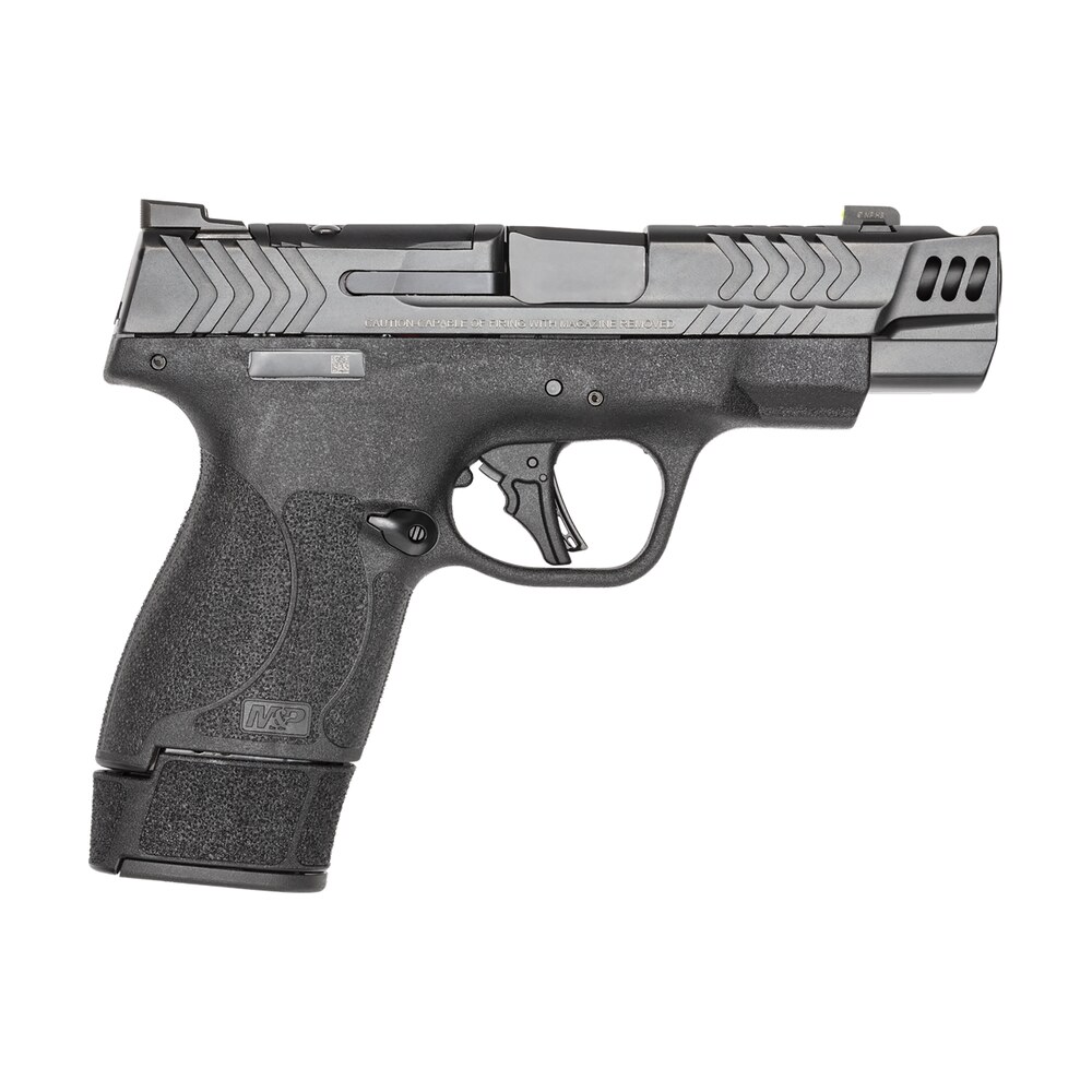 smith & wesson 13990 m&p 9 shield plus 9mm luger 10+1 15+1 13+1 4" stainless armornite gray ported/serrated stainless steel slide black textured grip Smith & Wesson 13990 M&P 9 Shield Plus 9mm Luger 10+1 15+1 13+1 4" Stainless Armornite Sports South item 168574