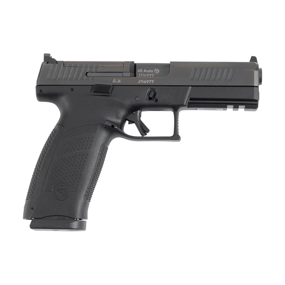 cz usa 91591 p 10 f full size frame 45 acp 13+1 4.50" black steel barrel, black steel optic ready/serrated slide, black polymer frame w/picatinny rail, interchangeable backstrap grip CZ-USA 91591 P-10 F Full Size Frame 45 ACP 13+1 4.50" Black Steel Sports South item 169833
