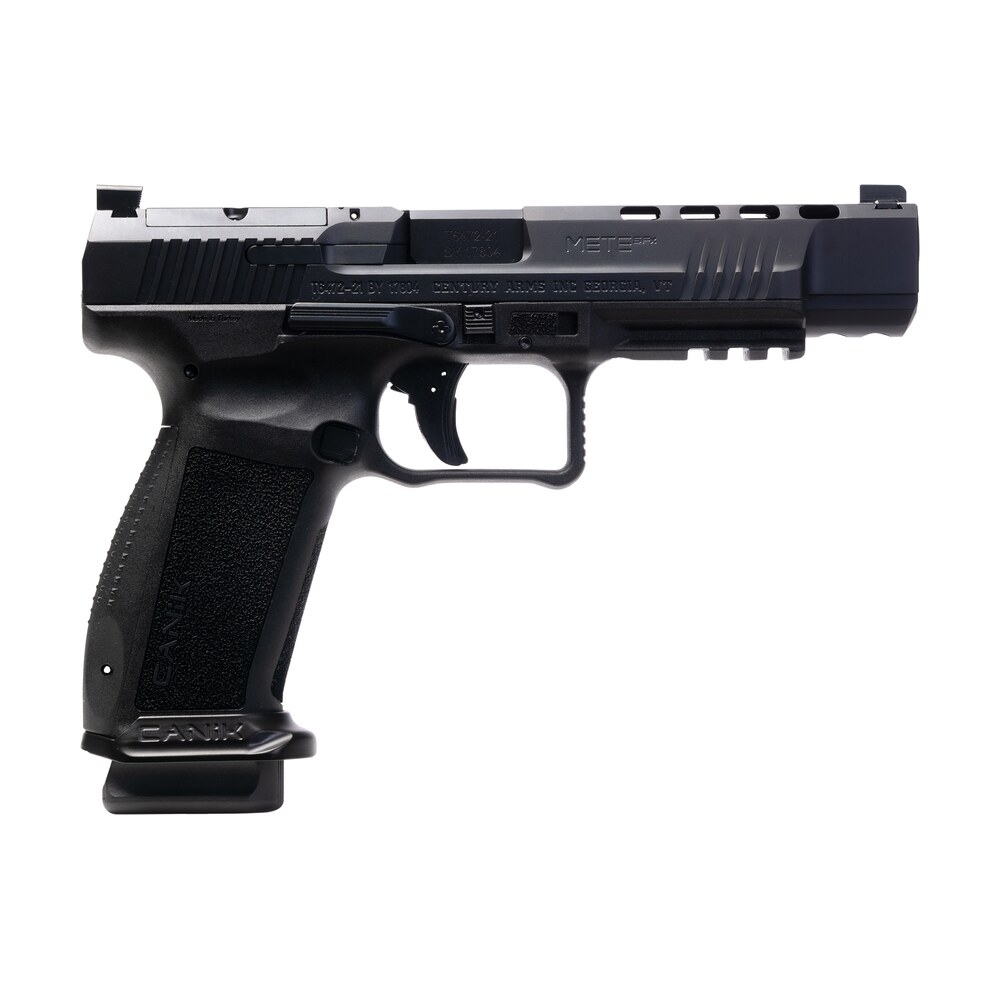 canik hg6825n mete sfx 9mm luger 10+1 5.20" black nitride match grade barrel, black optic ready/serrated steel slide, black polymer frame w/picatinny rail, aggressive texture grip Canik HG6825N Mete SFx 9mm Luger 10+1 5.20" Black Nitride Match Grade Sports South item 169881