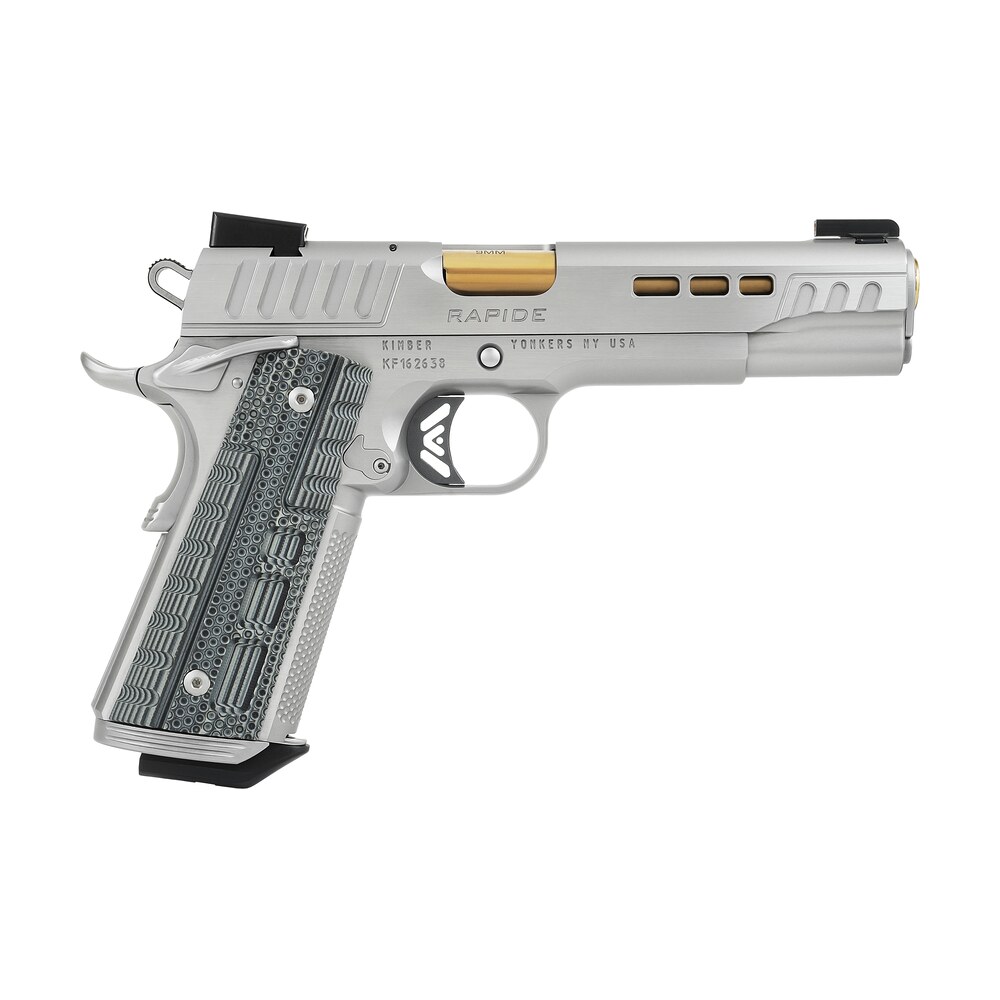 kimber mfg.,inc 3000420ca rapide dawn (ca) (ma) 9mm 9+1 5" kimpro silver front and rear serrations stainless steel slide gray/black rapide g10 grip Kimber Mfg.,inc 3000420CA Rapide Dawn (CA) (MA) 9mm 9+1 5" KimPro Silver Front and Rear Sports South item 170437