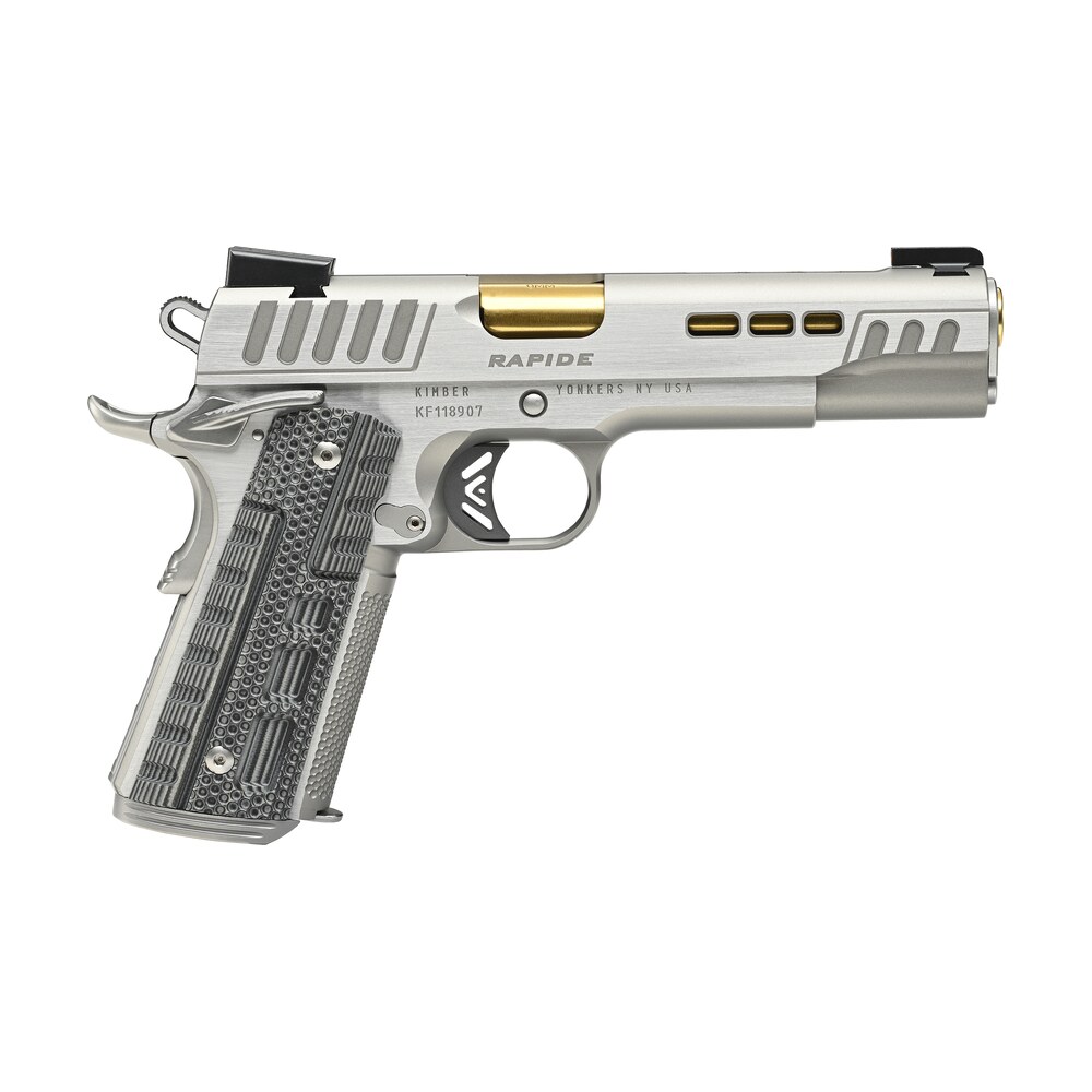 kimber mfg.,inc 3000420 rapide dawn 9mm luger 9+1 5" gold tin stainless steel barrel, lightening cut/serrated stainless steel slide, stainless steel frame w/beavertail, black & gray g10 grip Kimber Mfg.,inc 3000420 Rapide Dawn 9mm Luger 9+1 5" Gold TiN Stainless Steel Sports South item 170506