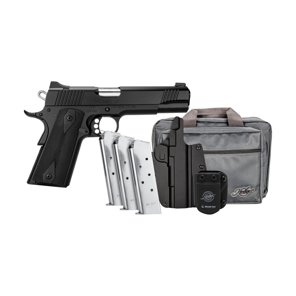 kimber mfg.,inc 3700812 custom lw club bundle 45acp 7+1 5" front serrations stainless slide kimpro black f/s rubber grip Kimber Mfg.,inc 3700812 Custom LW Club Bundle 45ACP 7+1 5" Front Serrations Stainless Slide Sports South item 170542