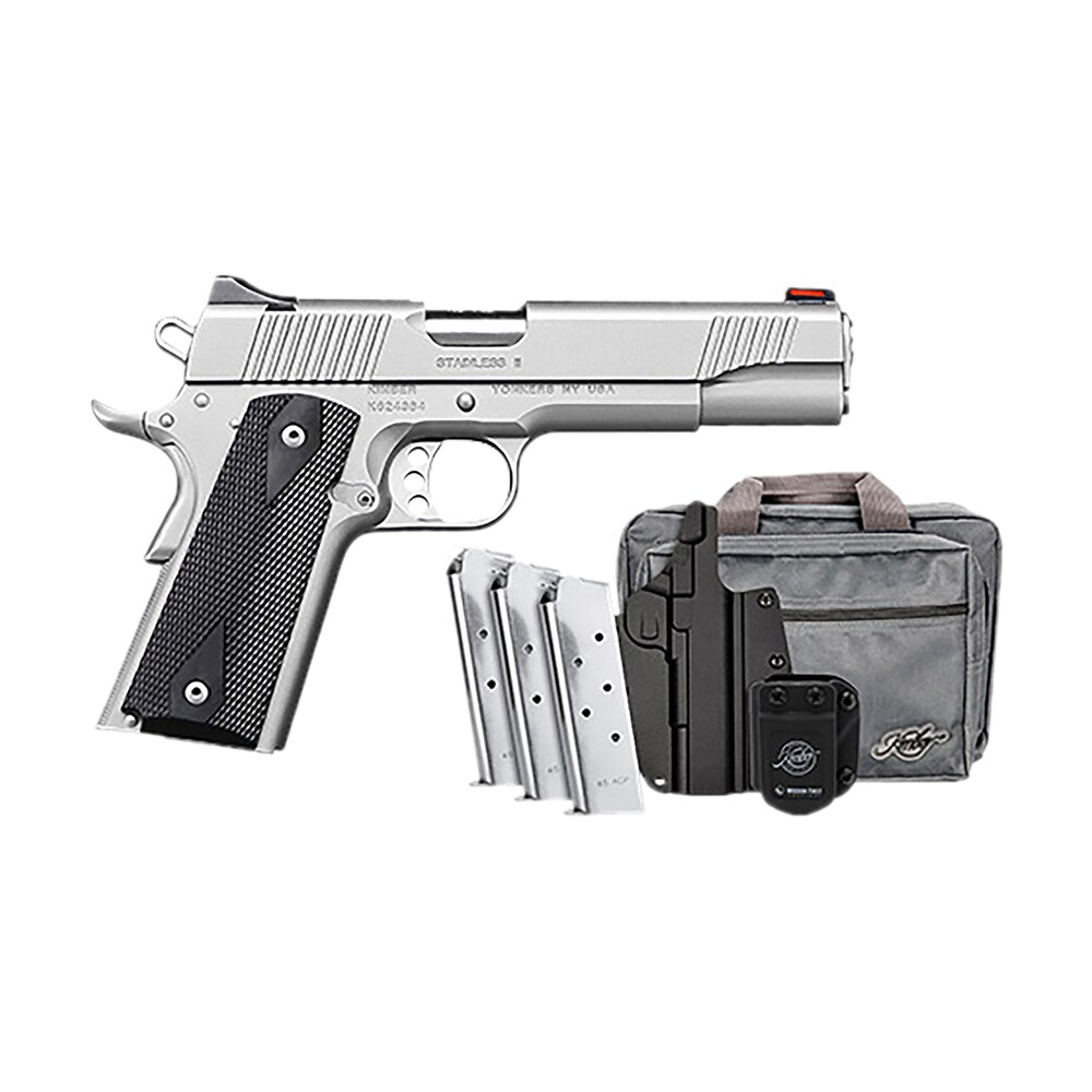 kimber mfg.,inc 3200007 stainless ii club bundle 45acp 7+1 5" satin silver front serrations stainless steel slide black synthetic grip Kimber Mfg.,inc 3200007 Stainless II Club Bundle 45ACP 7+1 5" Satin Silver Front Serrations Sports South item 170545