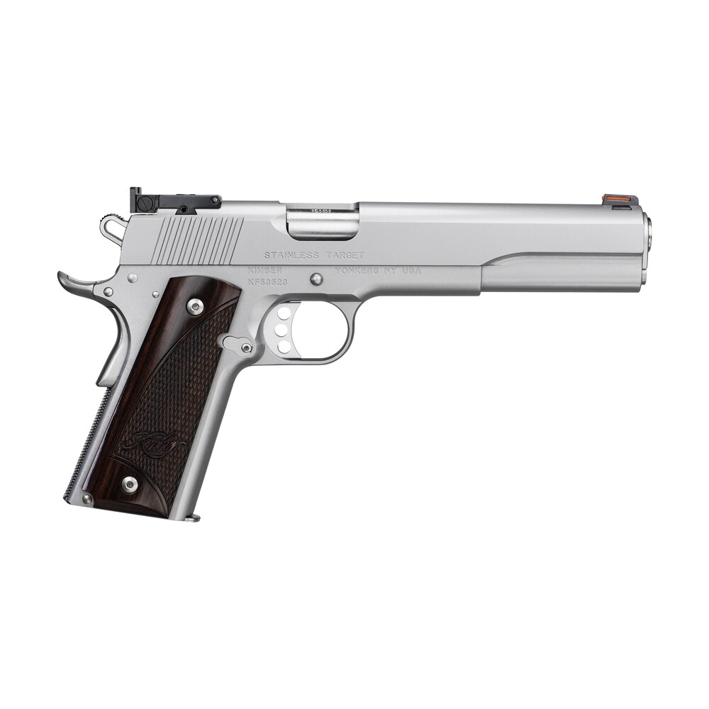 kimber mfg, inc 3000373 target long slide 45 acp 7+1 6" stainless match grade barrel, satin silver long/serrated stainless steel slide, satin silver stainless steel frame w/beavertail, rosewood grip Kimber Mfg, Inc 3000373 Target Long Slide 45 ACP 7+1 6" Stainless Match Grade Sports South item 170547