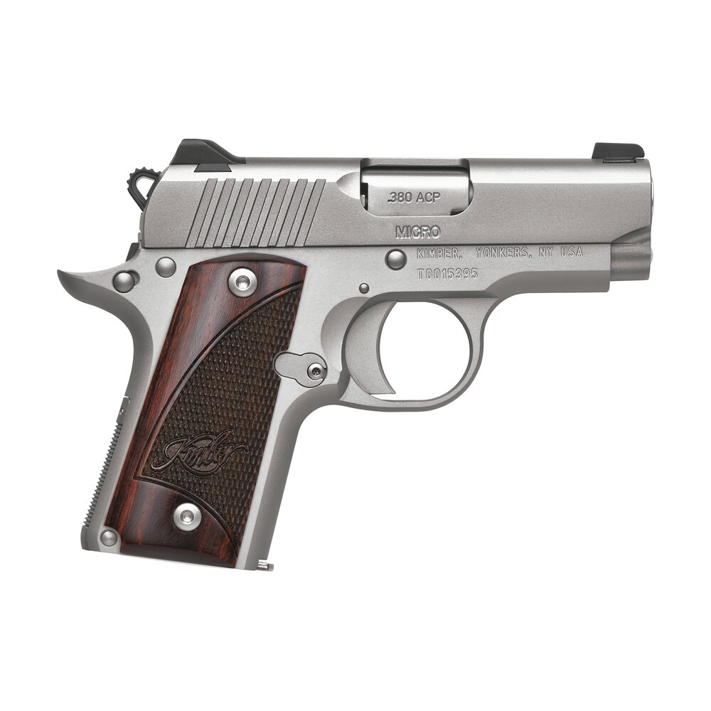 kimber mfg.,inc 3300207 micro stainless rosewood ns 380 acp 7+1 2.75" stainless steel slide satin silver smooth/checkered rosewood grip Kimber Mfg.,inc 3300207 Micro Stainless Rosewood NS 380 ACP 7+1 2.75" Stainless Steel Slide Sports South item 170615