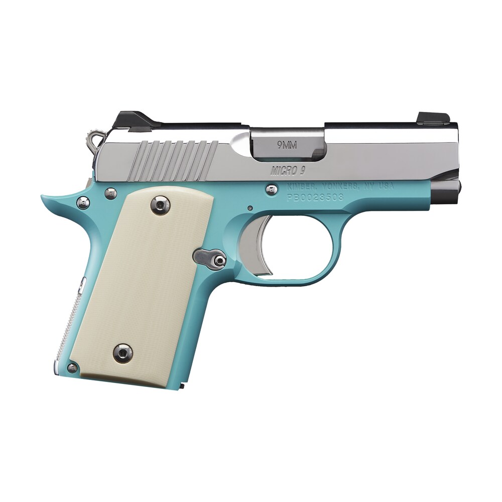 kimber mfg.,inc 3700647 micro 9 bel air ns 9mm 6+1 3.15" stainless steel slide bel air blue mirror polished ivory g 10 grip Kimber Mfg.,inc 3700647 Micro 9 Bel Air NS 9mm 6+1 3.15" Stainless Steel Slide Bel Air Blue Sports South item 170633