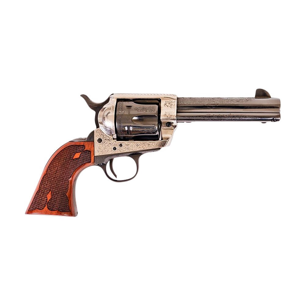 cimarron pp400lsfw frontier 357 mag 6 shot 4.75" blued barrel, blued cylinder, old silver engraved frame, checkered walnut grip Cimarron PP400LSFW Frontier 357 Mag 6 Shot 4.75" Blued Sports South item 171363