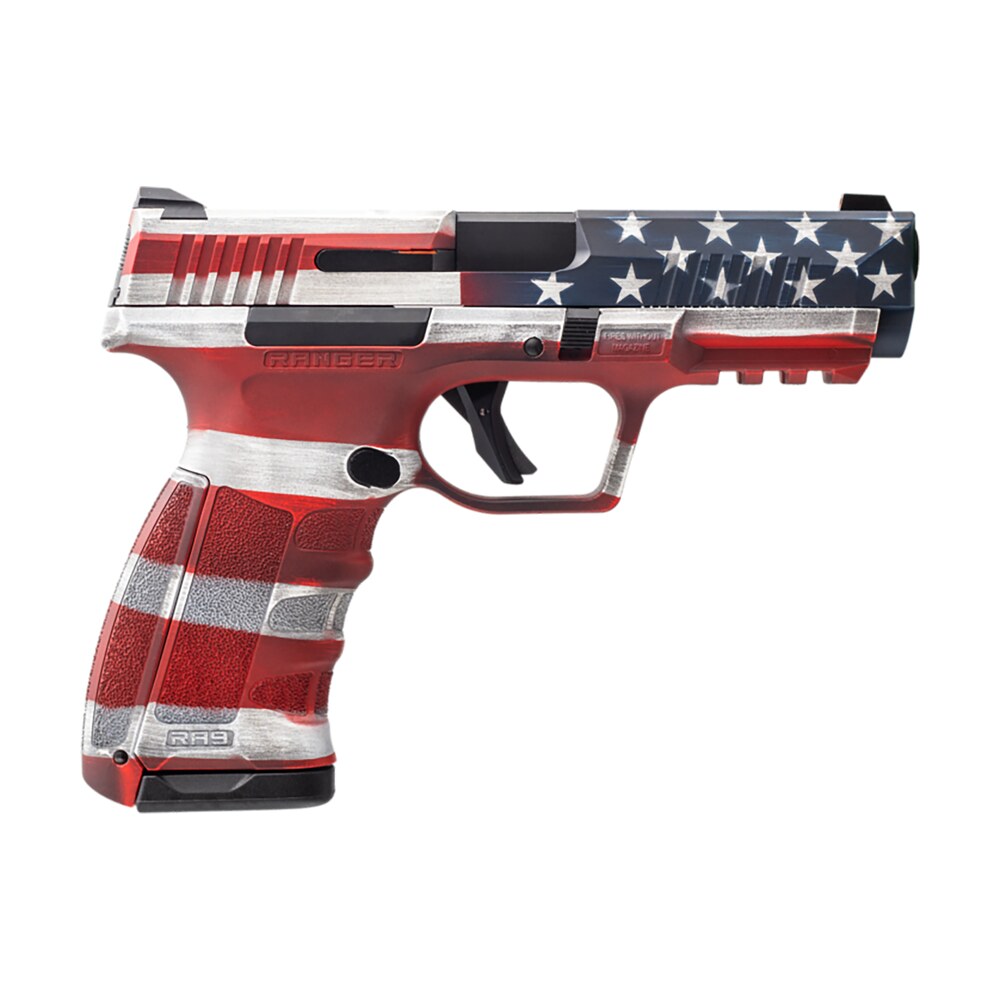 dickinson llc ra9us ra9 9mm luger 17+1 4.25" black steel barrel, american flag cerakote serrated aluminum slide, american flag polymer frame w/accessory rail Dickinson LLC RA9US RA9 9mm Luger 17+1 4.25" Black Steel Sports South item 171491