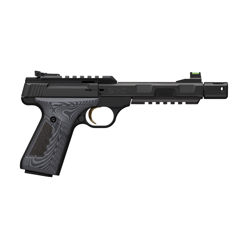browning 051598490 buck mark contour pro 22 lr 10+1 4.40" black threaded w/compensator barrel, matte black picatinny rail receiver, matte black aluminum frame w/picatinny rail, black/gray g10 grip Browning 051598490 Buck Mark Contour Pro 22 LR 10+1 4.40" Black Threaded Sports South item 172013