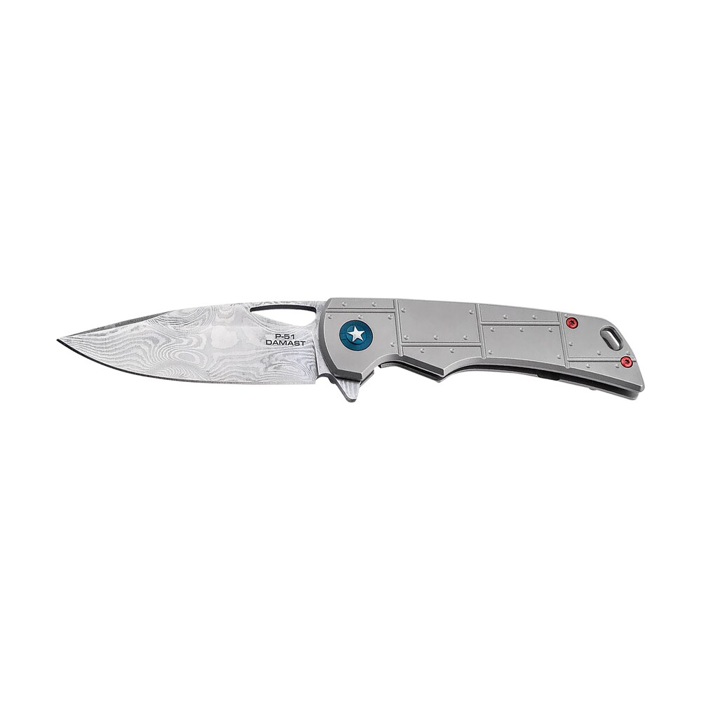 boker 01bo910dam p 51 damast 3.35" drop point plain silver acid etch damascus blade titanium handle Boker 01BO910DAM P-51 Damast 3.35" Drop Point Plain Silver Acid Etch Damascus Blade Titanium Sports South item 172513