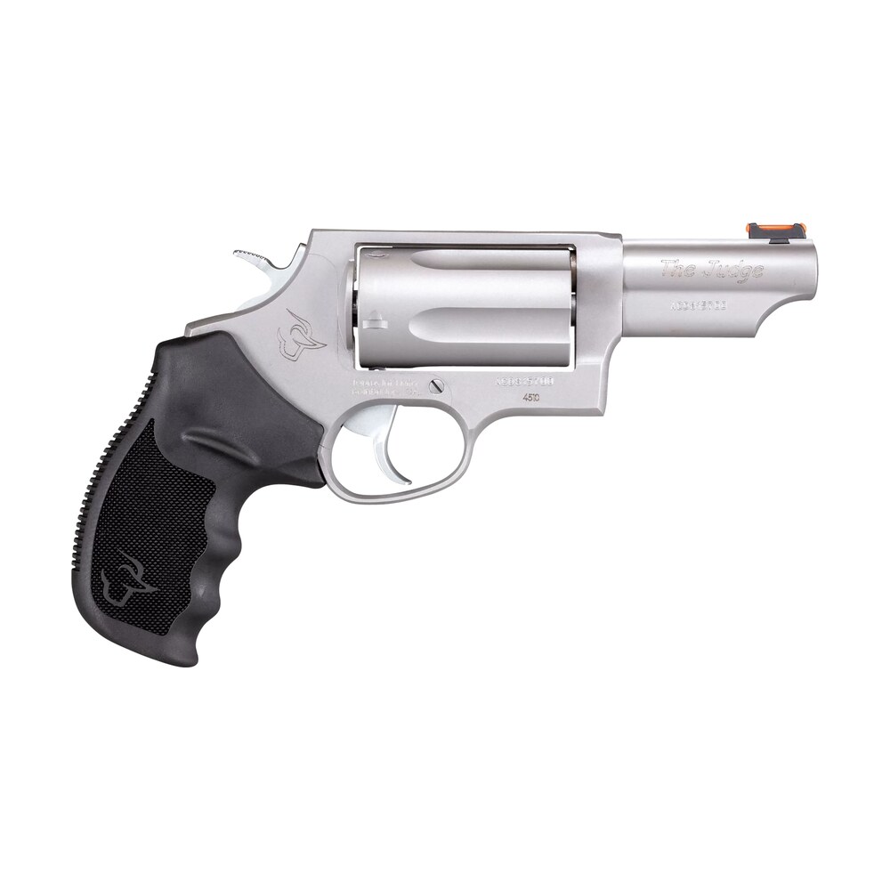 taurus 2 441039t judge compact 45 colt (long colt)/410 bore 5rd shot 3″ matte stainless steel barrel, cylinder & frame, black ribber grip, transfer bar safety, exposed hammer Taurus 2-441039T Judge Compact 45 Colt (Long Colt)/410 Bore 5rd Shot 3" Matte Stainless Steel Sports South item 17252