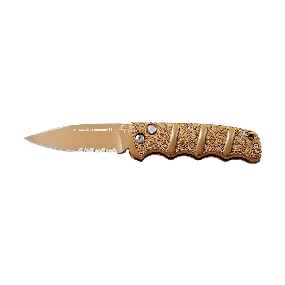 boker 01kals103 kalashnikov 3.35" spear point plain/serrated desert d2 steel blade aluminum handle Boker 01KALS103 Kalashnikov 3.35" Spear Point Plain/Serrated Desert D2 Steel Blade Aluminum Sports South item 172520