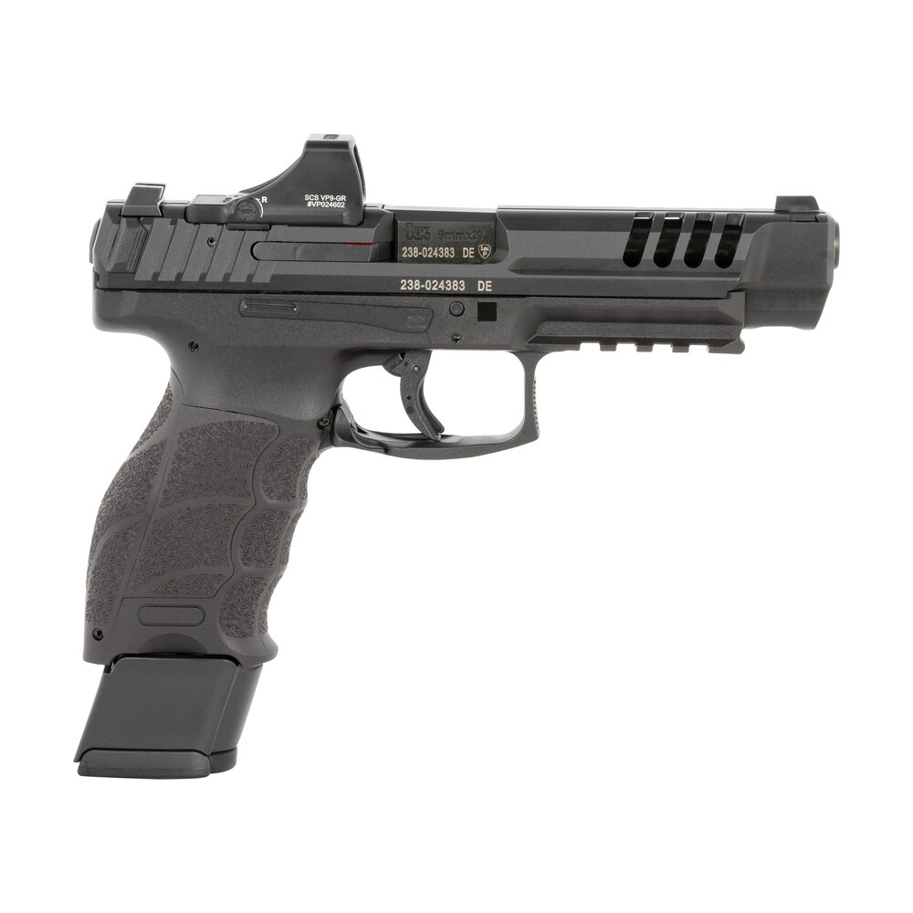 hk 81001159 vp9l scs 9mm luger 15+1 5" black polygonal rifled barrel, long/lightening cuts/optic cut scs steel slide, polymer frame w/picatinny rail, black interchangeable backstrap grip HK 81001159 VP9L SCS 9mm Luger 15+1 5" Black Polygonal Rifled Sports South item 172681