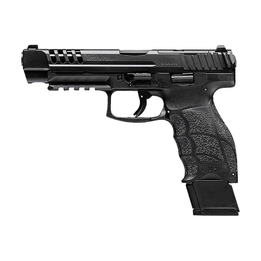 hk 81001156 vp9l 9mm luger 20+1 5" black polygonal rifled barrel, long/lightening cuts/optic cut steel slide, polymer frame w/picatinny rail, black interchangeable backstrap grip HK 81001156 VP9L 9mm Luger 20+1 5" Black Polygonal Rifled Sports South item 172690