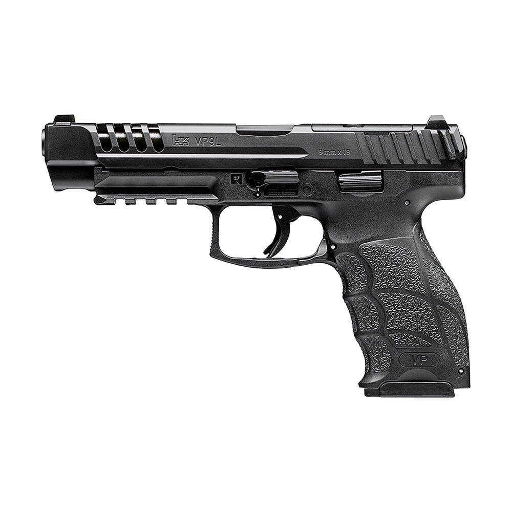 hk 81001158 vp9l 9mm luger 10+1 5" black polygonal rifled barrel, long/lightening cuts/optic cut steel slide, polymer frame w/picatinny rail, black interchangeable backstrap grip HK 81001158 VP9L 9mm Luger 10+1 5" Black Polygonal Rifled Sports South item 172692