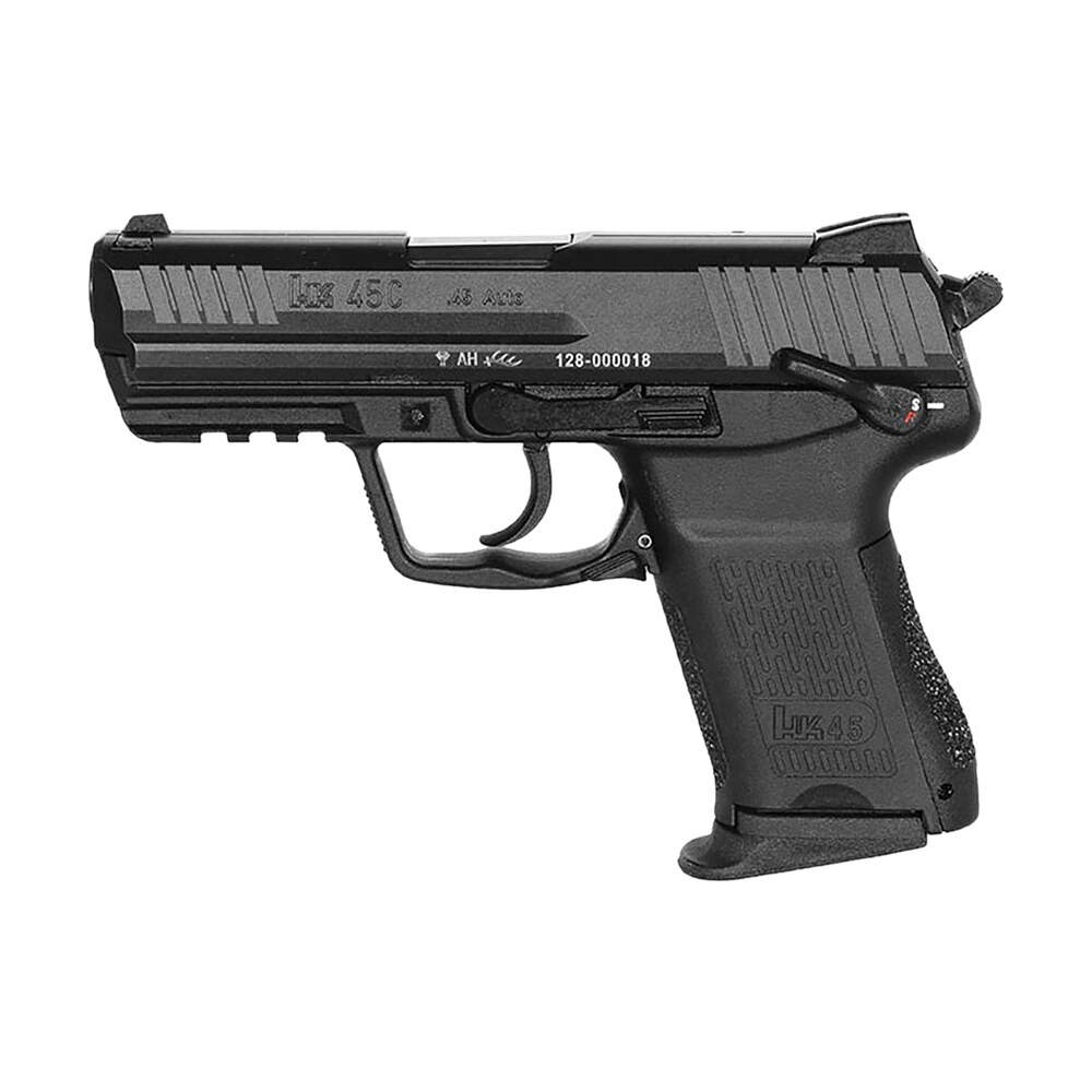 hk 81001111 hk45c v1 compact frame 45 acp 8+1 3.94" black polygonal rifled barrel, black serrated steel slide, black polymer frame w/picatinny rail, black interchangeable backstrap grip, ambidextrous HK 81001111 HK45C V1 Compact Frame 45 ACP 8+1 3.94" Black Polygonal Rifled Sports South item 172725