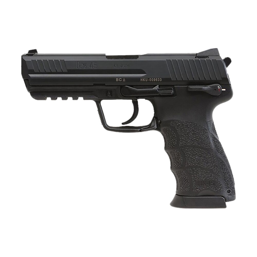 hk 81001113 hk45 v1 45 acp 10+1 4.46" black polygonal rifled barrel, black cerakote serrated steel slide, black polymer frame w/picatinny rail, ambidextrous HK 81001113 HK45 V1 45 ACP 10+1 4.46" Black Polygonal Rifled Sports South item 172729