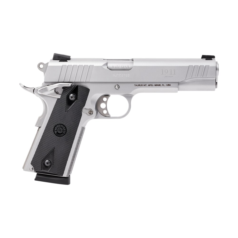 taurus 1 191109 1911 full size frame 45 acp 8+1 5″ matte stainless steel barrel, serrated slide, matte stainless steel frame w/beavertail, black checkered polymer grip, right hand Taurus 1-191109 1911 Full Size Frame 45 ACP 8+1 5" Matte Stainless Steel Sports South item 17286