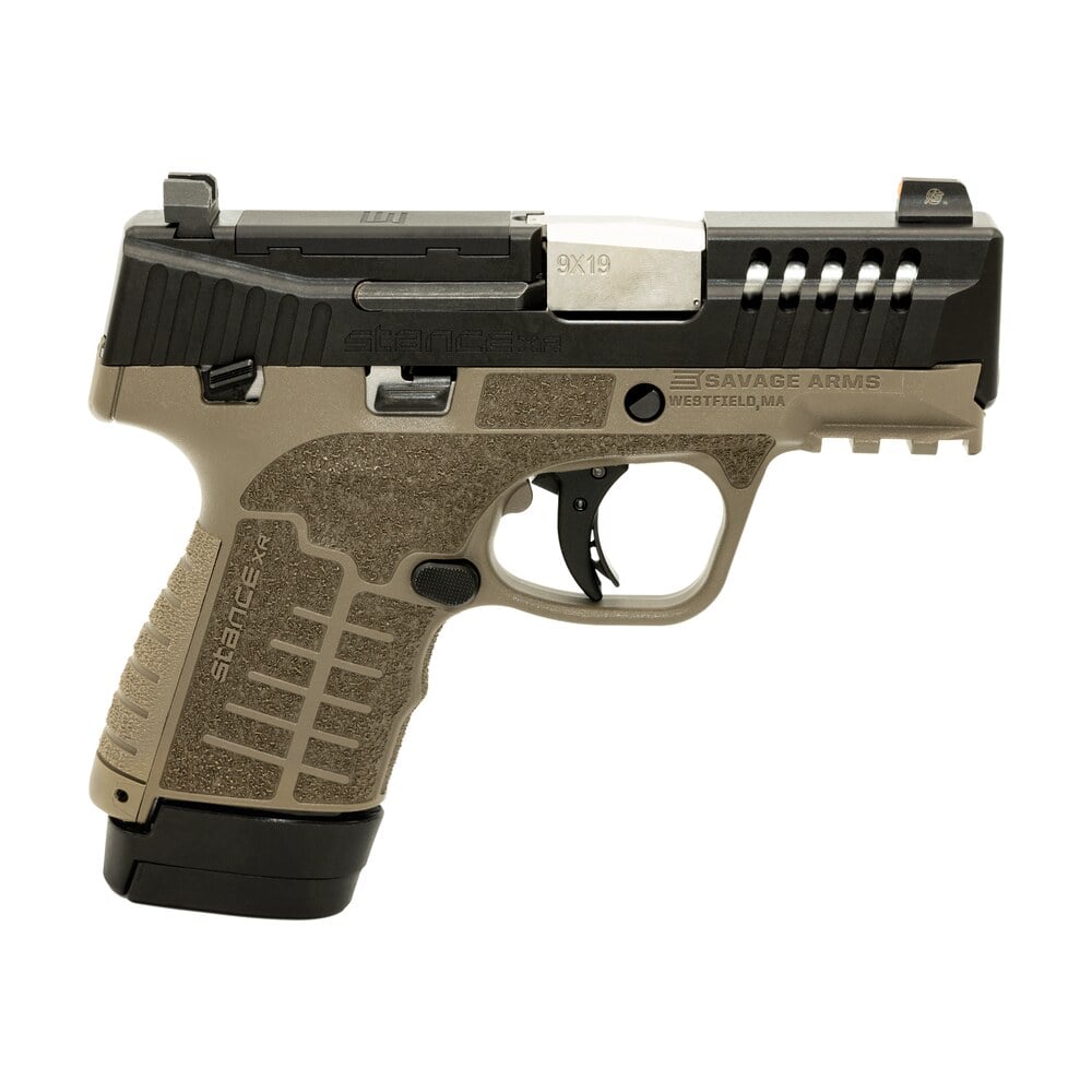 savage arms 67056 stance xr 9mm 13+1 3.20" natural black nitride ported stainless steel slide fde glass filled nylon grip ambidextrous Savage Arms 67056 Stance XR 9mm 13+1 3.20" Natural Black Nitride Ported Stainless Steel Slide Sports South item 172891