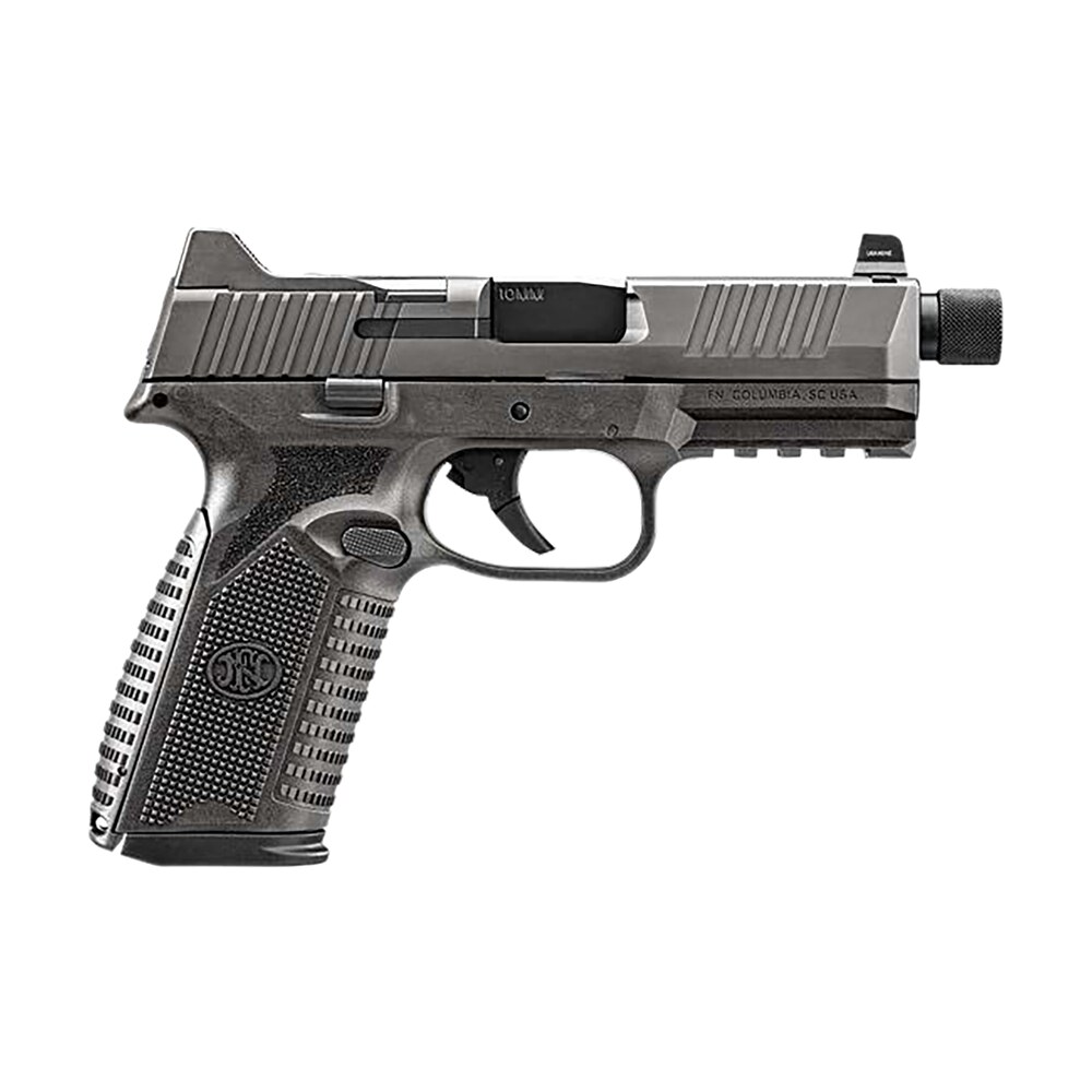 fn 66 101952 510 tactical 10mm 22+1 4.71" black steel threaded barrel, gray pvd optic cut/serrated stainless steel slide & polymer frame w/picatinny rail, interchangeable backstrap grip FN 66-101952 510 Tactical 10mm 22+1 4.71" Black Steel Threaded Sports South item 172913