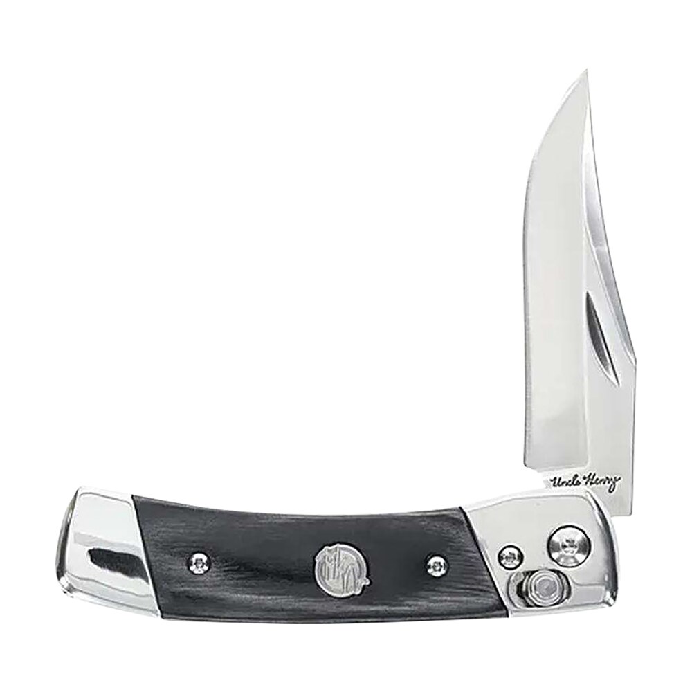 uncle henry 1222001 smokey 2.90" folding plain 7cr17mov ss blade, black/ss wood laminate handle Uncle Henry 1222001 Smokey 2.90" Folding Plain 7Cr17MoV SS Blade, Black/SS Wood Laminate Handle Sports South item 173682
