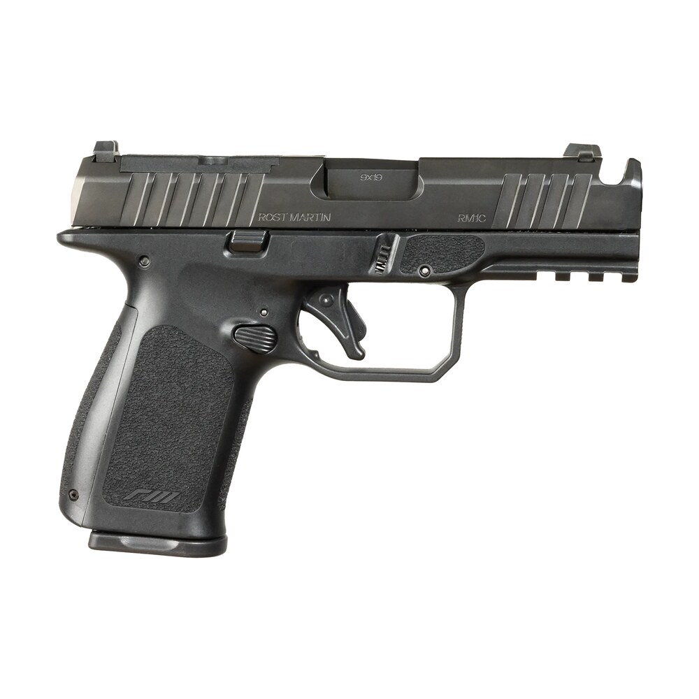 rost martin rm1cblkosp(comp) rm1c 9mm luger 17+1 4" black compensated match grade barrel, black tenifer optic ready/serrated steel slide, black polymer frame w/picatinny rail, textured grip Rost Martin RM1CBLKOSP(COMP) RM1C 9mm Luger 17+1 4" Black Compensated Match Grade Sports South item 173695