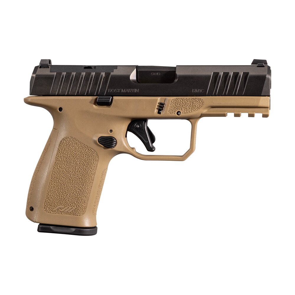 rost martin rm1cfdeosp10ca rm1c *ca compliant 9mm luger 10+1 4" black steel barrel, black tenifer optic ready/serrated steel slide, flat dark earth polymer frame w/picatinny rail, textured grip Rost Martin RM1CFDEOSP10CA RM1C *CA Compliant 9mm Luger 10+1 4" Black Steel Sports South item 173697