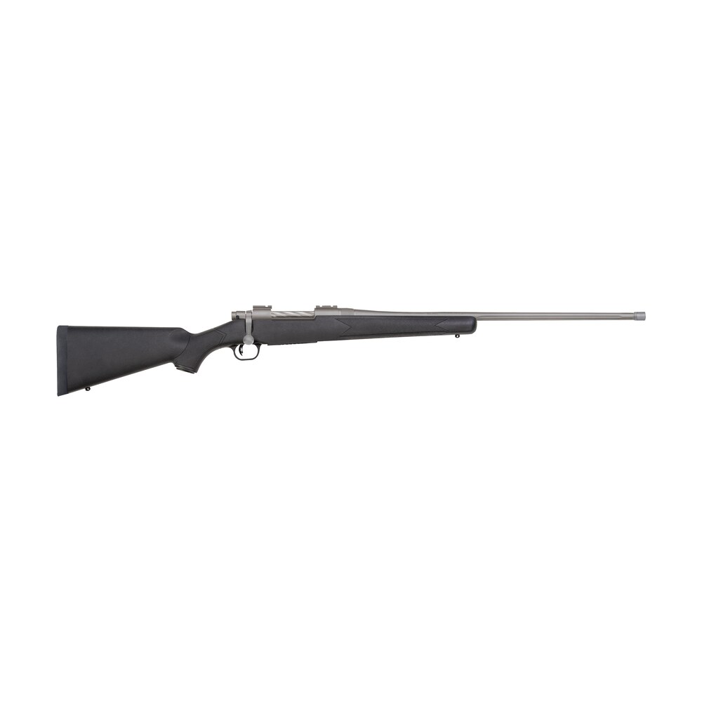 mossberg 28261 patriot full size 7mm prc 3+1 24" stainless cerakote fluted threaded barrel, drilled & tapped stainless cerakote receiver, black fixed synthetic stock Mossberg 28261 Patriot Full Size 7mm PRC 3+1 24" Stainless Cerakote Fluted Threaded Sports South item 174398