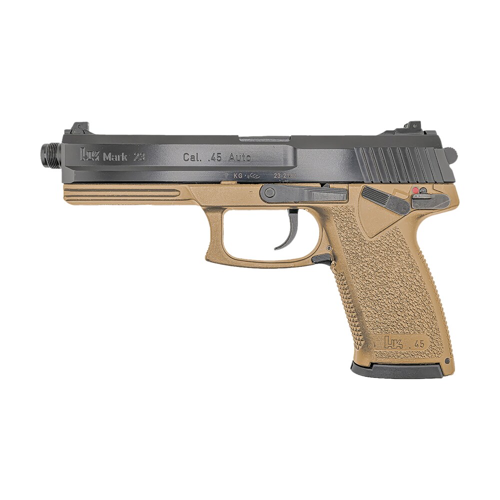 hk 81000868 mark 23 45 acp 12+1 5.87" black threaded barrel, black cerakote serrated steel slide, flat dark earth polymer frame w/accessory rail HK 81000868 Mark 23 45 ACP 12+1 5.87" Black Threaded Sports South item 174605