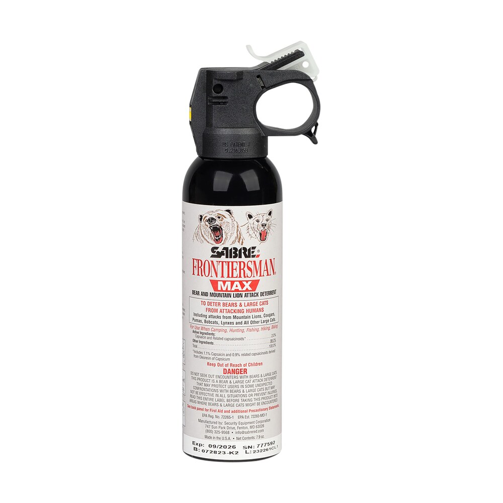 sabre fbadx03 frontiersman bear & mountain lion spray capsaicinoids range 40ft 7.90 oz Sabre FBADX03 Frontiersman Bear & Mountain Lion Spray Capsaicinoids Range 40ft 7.90 oz Sports South item 174787
