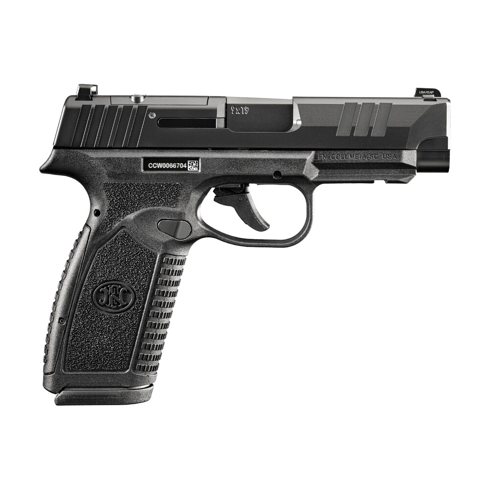 fn 66101763micro compact frame 9mm luger 10+1 3.80" black target crown steel barrel, black pvd optic cut/serrated stainless steel slide & polymer frame w/picatinny rail interchangeable backstrap grip FN 66101763Micro-Compact Frame 9mm Luger 10+1 3.80" Black Target Crown Steel Sports South item 174811