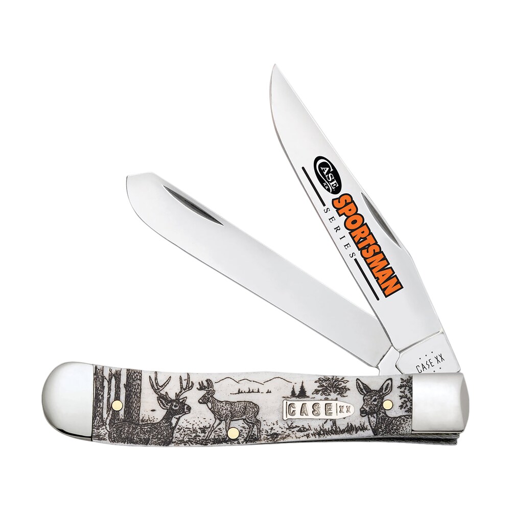 case 81220 trapper sportsman folding clip point/spey plain mirror polished tru sharp ss blade/deer embellished natural bone handle Case 81220 Trapper Sportsman Folding Clip Point/Spey Plain Mirror Polished Tru-Sharp SS Sports South item 174882