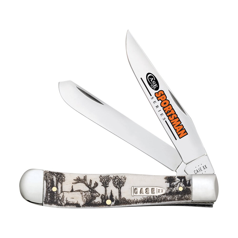 case 81222 trapper sportsman folding clip point/spey plain mirror polished tru sharp ss blade/elk embellished natural bone handle Case 81222 Trapper Sportsman Folding Clip Point/Spey Plain Mirror Polished Tru-Sharp SS Sports South item 174883