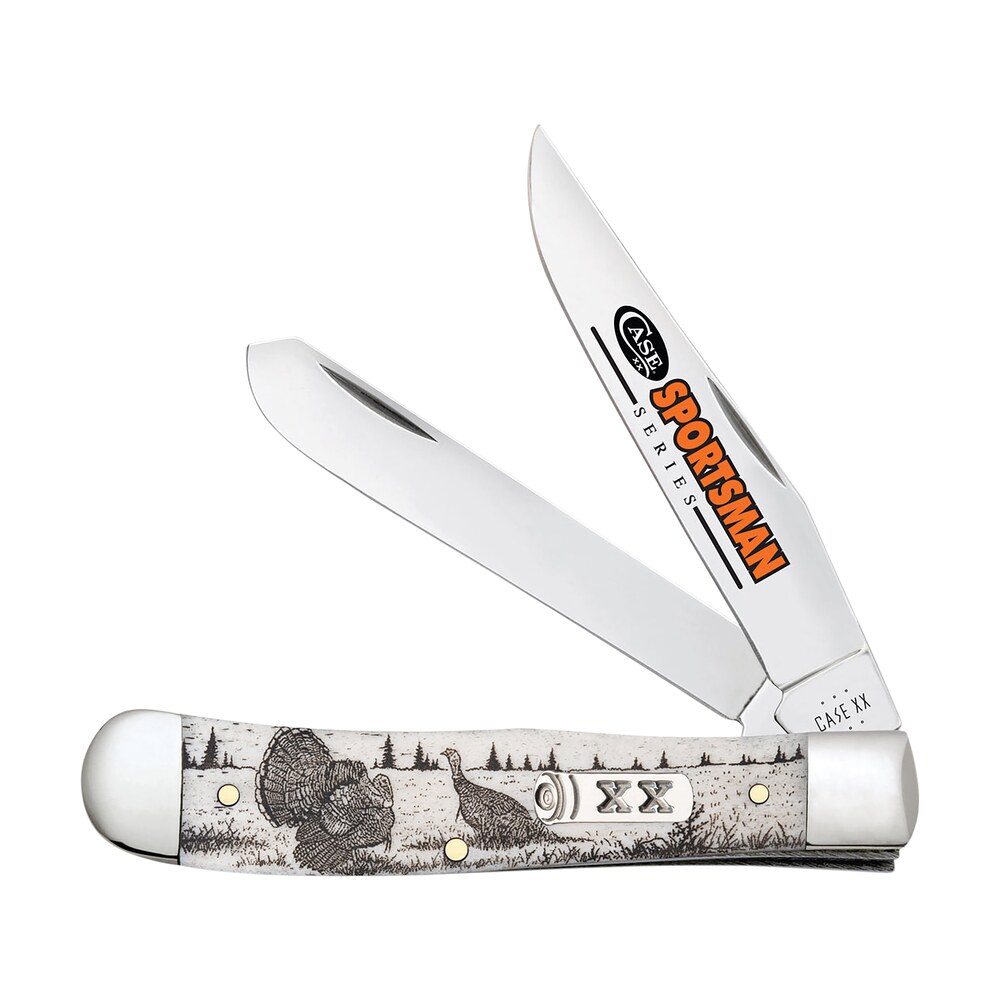 case 81221 trapper sportsman folding clip point/spey plain mirror polished tru sharp ss blade/turkey embellished natural bone handle Case 81221 Trapper Sportsman Folding Clip Point/Spey Plain Mirror Polished Tru-Sharp SS Sports South item 174885