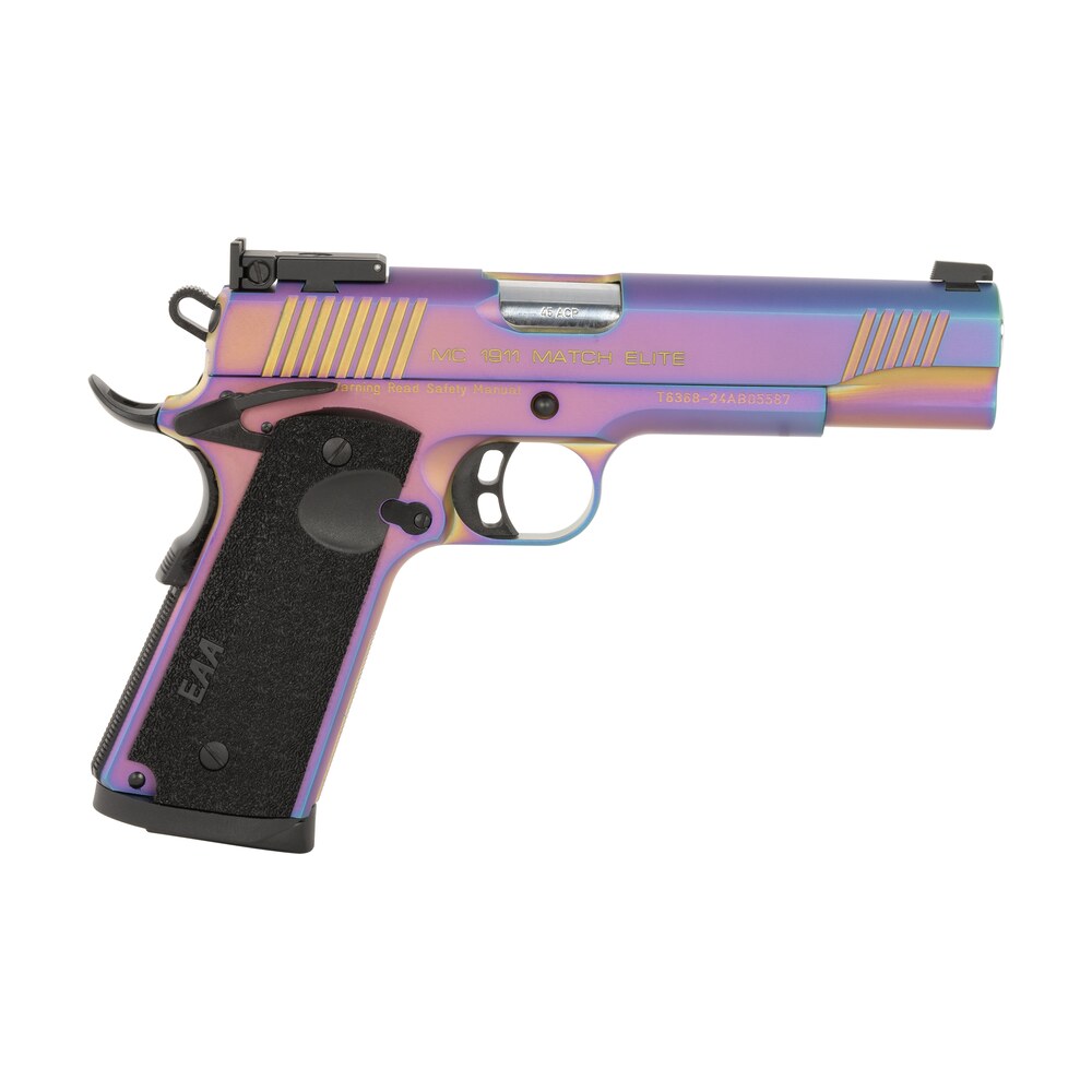 girsan 391091 mc1911 full size frame 45 acp 8+1 5" stainless bull barrel, multi color pvd coating serrated steel slide, multi color pvd coating steel frame w/beavertail, black textured grip Girsan 391091 MC1911 Full Size Frame 45 ACP 8+1 5" Stainless Bull Sports South item 175063