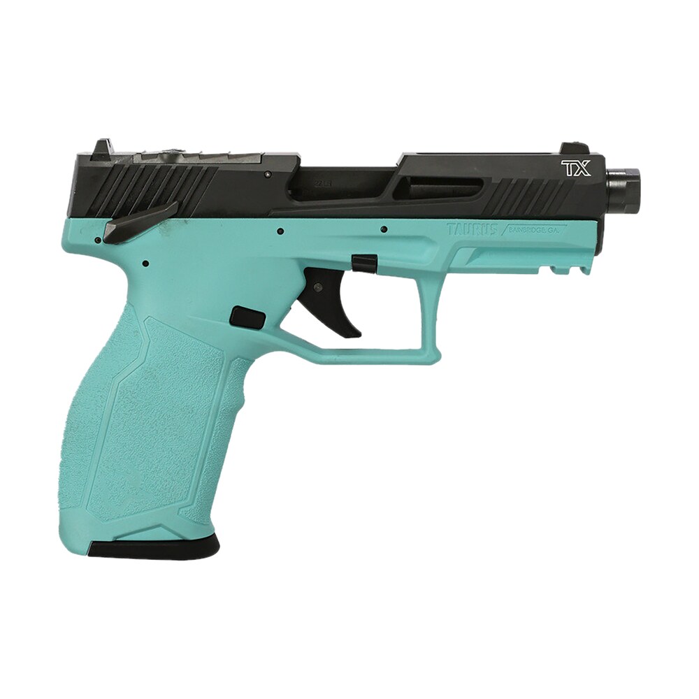 taurus 1 2tx22p141c tx22 t.o.r.o. 22 lr 22+1 4.60" matte black threaded barrel, black hard coat anodized optic ready/serrated slide, cyan polymer frame w/picatinny rail, textured grip Taurus 1-2TX22P141C TX22 T.O.R.O. 22 LR 22+1 4.60" Matte Black Threaded Sports South item 175897