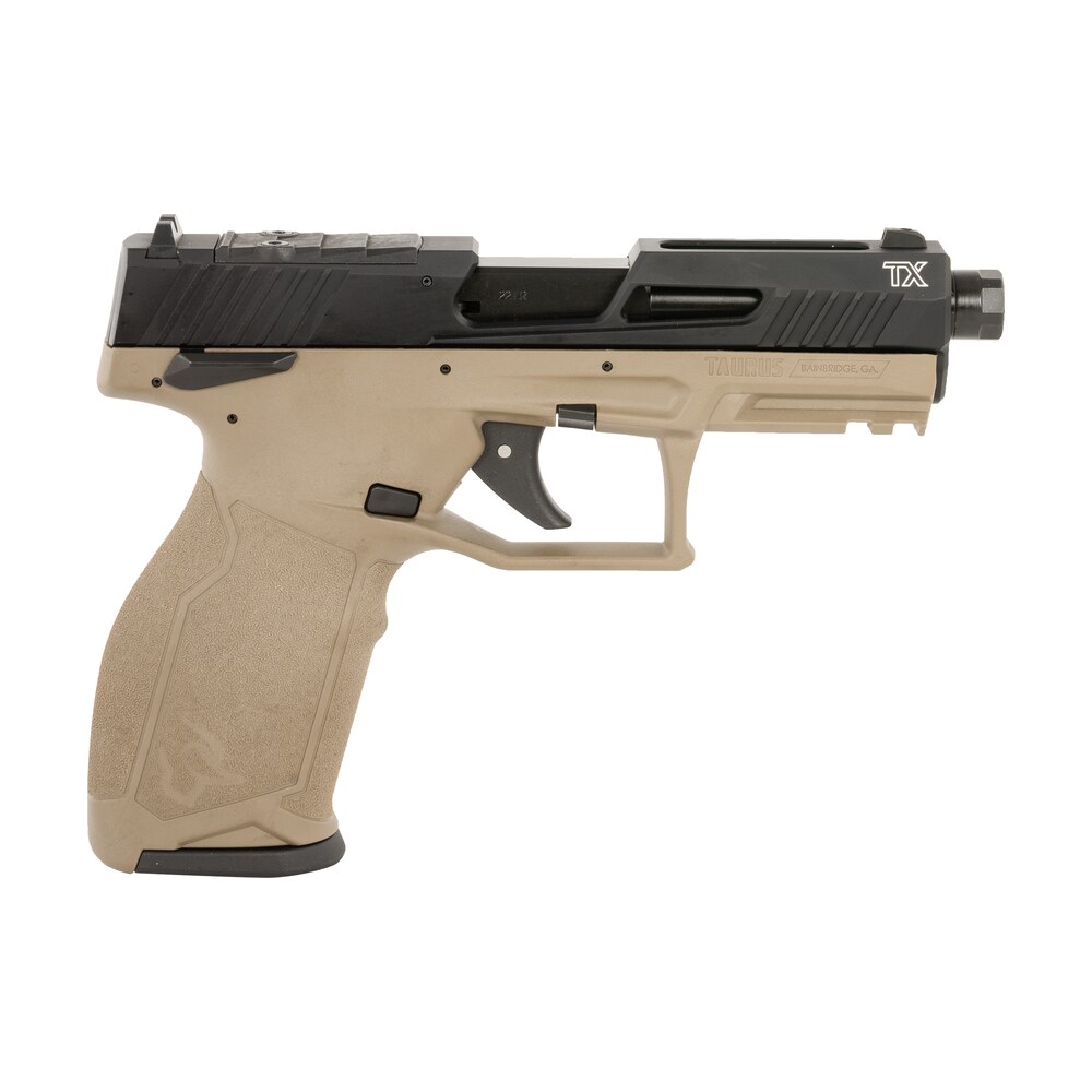 taurus 1 2tx22p141f 10 tx22 t.o.r.o. 22 lr 10+1 4.60" matte black threaded barrel, black hard coat anodized optic ready/serrated slide, flat dark earth polymer frame w/picatinny rail, textured grip Taurus 1-2TX22P141F-10 TX22 T.O.R.O. 22 LR 10+1 4.60" Matte Black Threaded Sports South item 175899