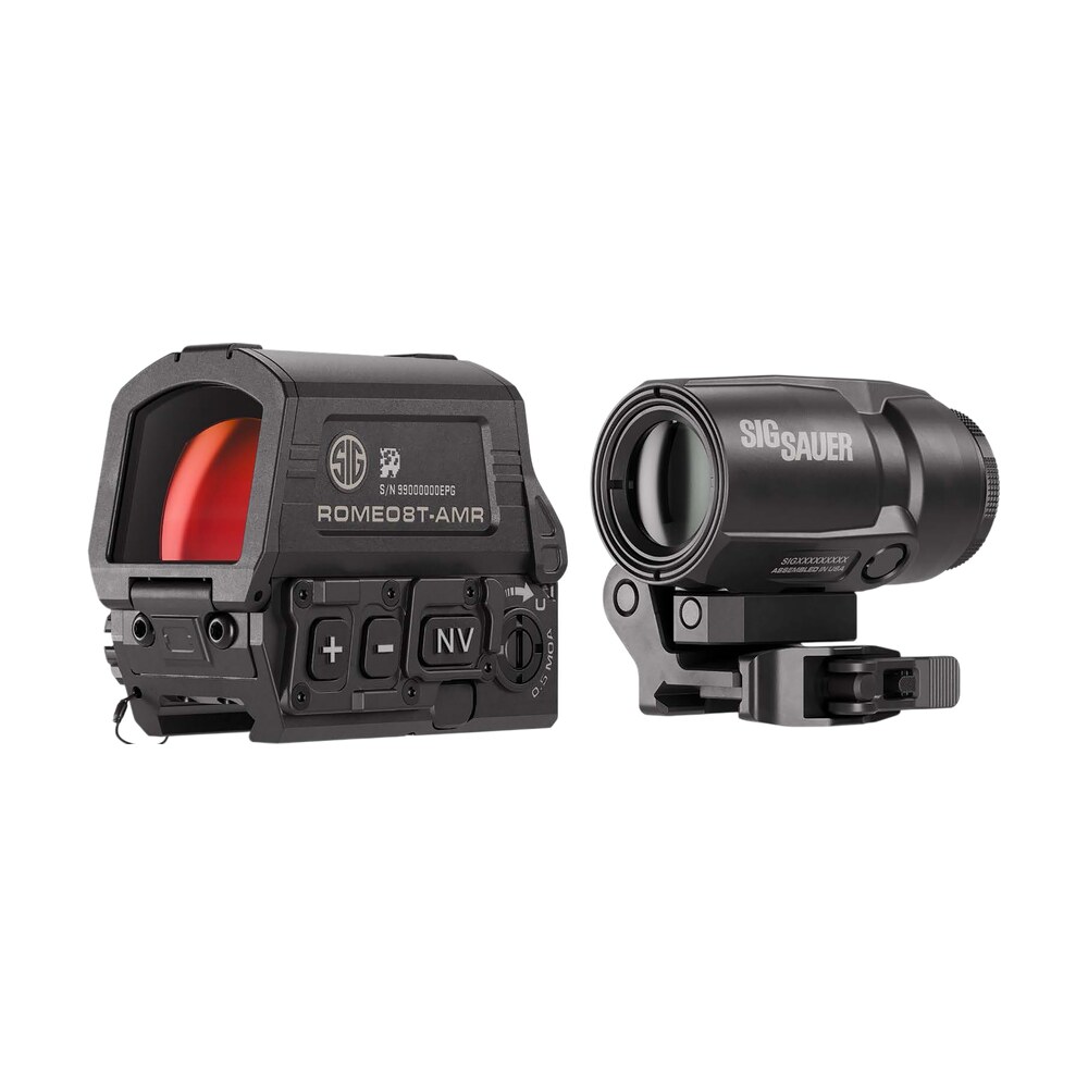 sig sauer electro optics sorj8t101 romeo8t amr w/juliet3t micro magnifier black 1x40mm/3x22mm quad ballistic circle dot 2.0 reticle Sig Sauer Electro-Optics SORJ8T101 Romeo8T- AMR Sports South item 176072