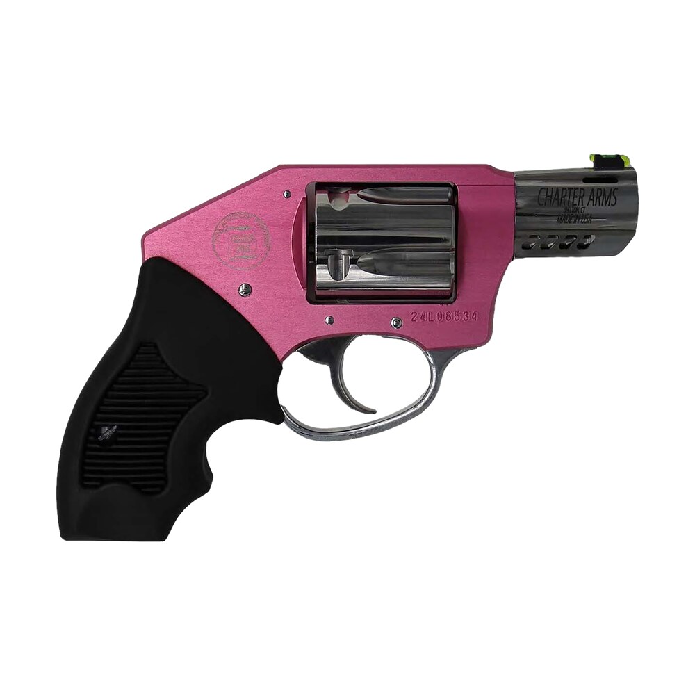charter arms 53812 off duty coyote 380 acp 5rd 2" stainless ported barrel, high polished cylinder, pink aluminum frame, black finger grooved rubber grip, concealed hammer Charter Arms 53812 Off Duty Coyote 380 ACP 5rd 2" Stainless Ported Sports South item 176075