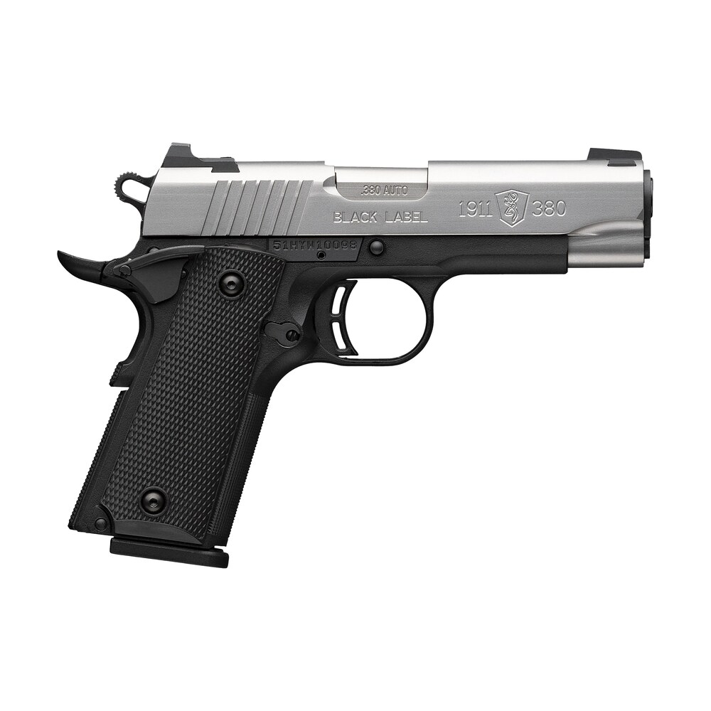 browning 051119492 1911 black label compact 380 acp 8+1 3.63" stainless steel barrel, satin stainless steel serrated slide, matte black polymer frame, black polymer grip Browning 051119492 1911 Black Label Compact 380 ACP 8+1 3.63" Stainless Steel Sports South item 176691