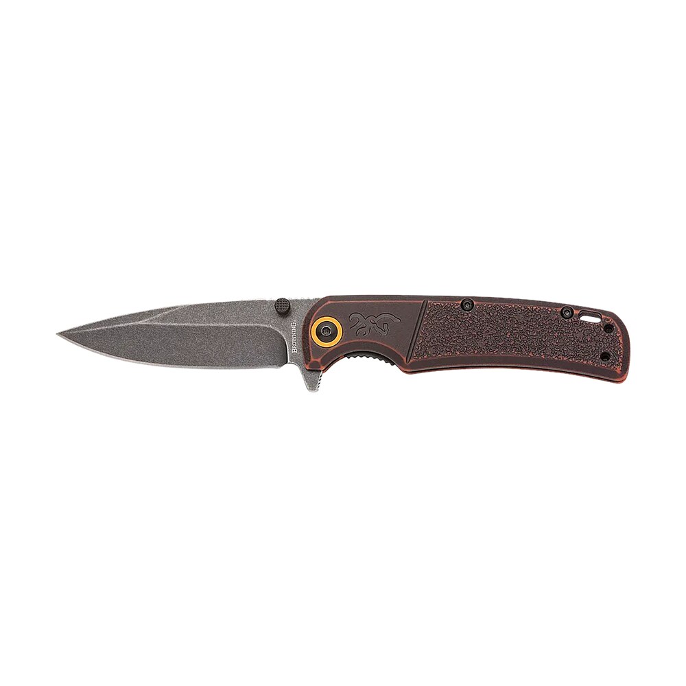 browning 003220581 buckmark edc slim 3.13" folding drop point plain black stonewashed d2 steel blade, bronze stonewashed polymer handle Browning 003220581 Buckmark EDC Slim 3.13" Folding Drop Point Plain Black Stonewashed D2 Steel Sports South item 176708