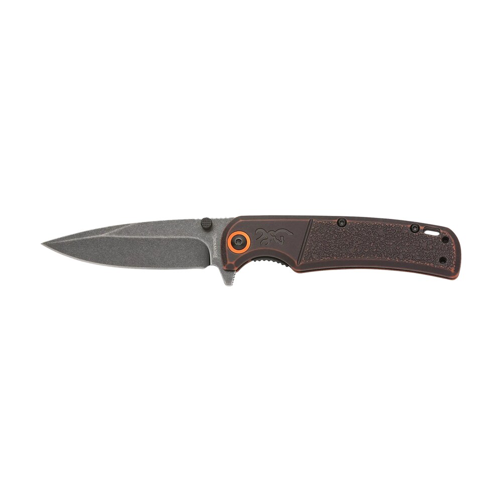 browning 3220581b buckmark edc slim 3.13" folding drop point plain black stonewashed d2 steel blade, bronze stonewashed polymer handle, box packaging Browning 3220581B Buckmark EDC Slim 3.13" Folding Drop Point Plain Black Stonewashed D2 Steel Sports South item 176709