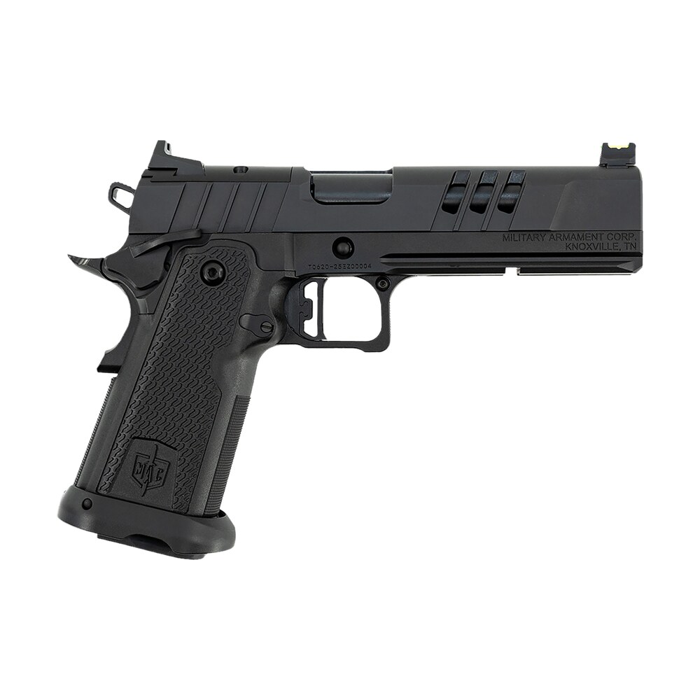 mac 12500011 9 ds d 9mm luger 17+1 5" black qpq bull barrel, qpq tenifer cerakote optic cut/serrated steel slide, qpq tenifer cerakote steel frame w/accessory rail & beavertail MAC 12500011 9 DS-D 9mm Luger 17+1 5" Black QPQ Bull Sports South item 176882