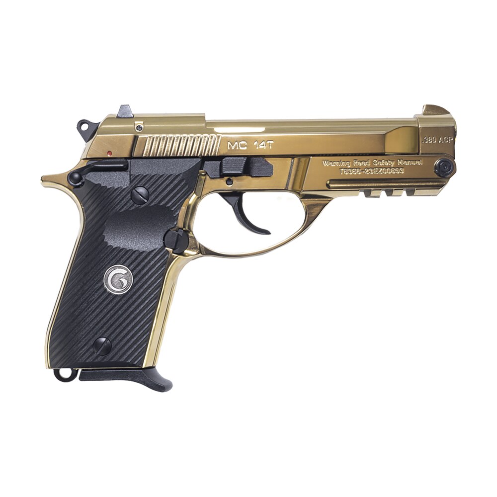 girsan 390870 mc 14t solution compact frame 380 acp 13+1 4.50" gold plated pvd steel tip up barrel, gold plated serrated steel slide, gold plated aluminum frame w/picatinny rail, black polymer grip Girsan 390870 MC 14T Solution Compact Frame 380 ACP 13+1 4.50" Gold Plated PVD Steel Tip-Up Sports South item 177053