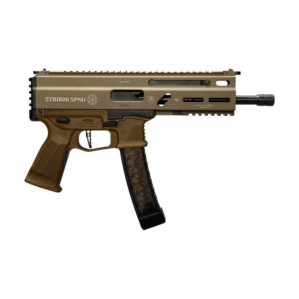 grand power 197892004763 sp9a1 stribog 9mm luger 30+1 8" black threaded barrel, m lok handguard, flat dark earth aluminum picatinny rail receiver, fde polymer grip, thread protector Grand Power 197892004763 SP9A1 Stribog 9mm Luger 30+1 8" Black Threaded Sports South item 177386