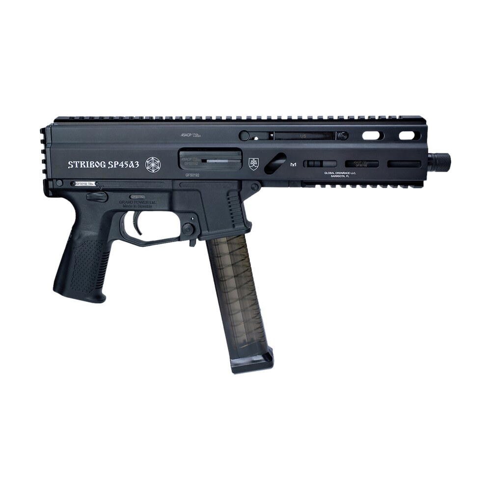 grand power 197892003506 sp45a3 stribog 45 acp 20+1 8" black threaded barrel, black hardcoat anodize aluminum/polymer receiver w/picatinny rail, qd sling sockets, black polymer grip, ambidextrous Grand Power 197892003506 SP45A3 Stribog 45 ACP 20+1 8" Black Threaded Sports South item 177419