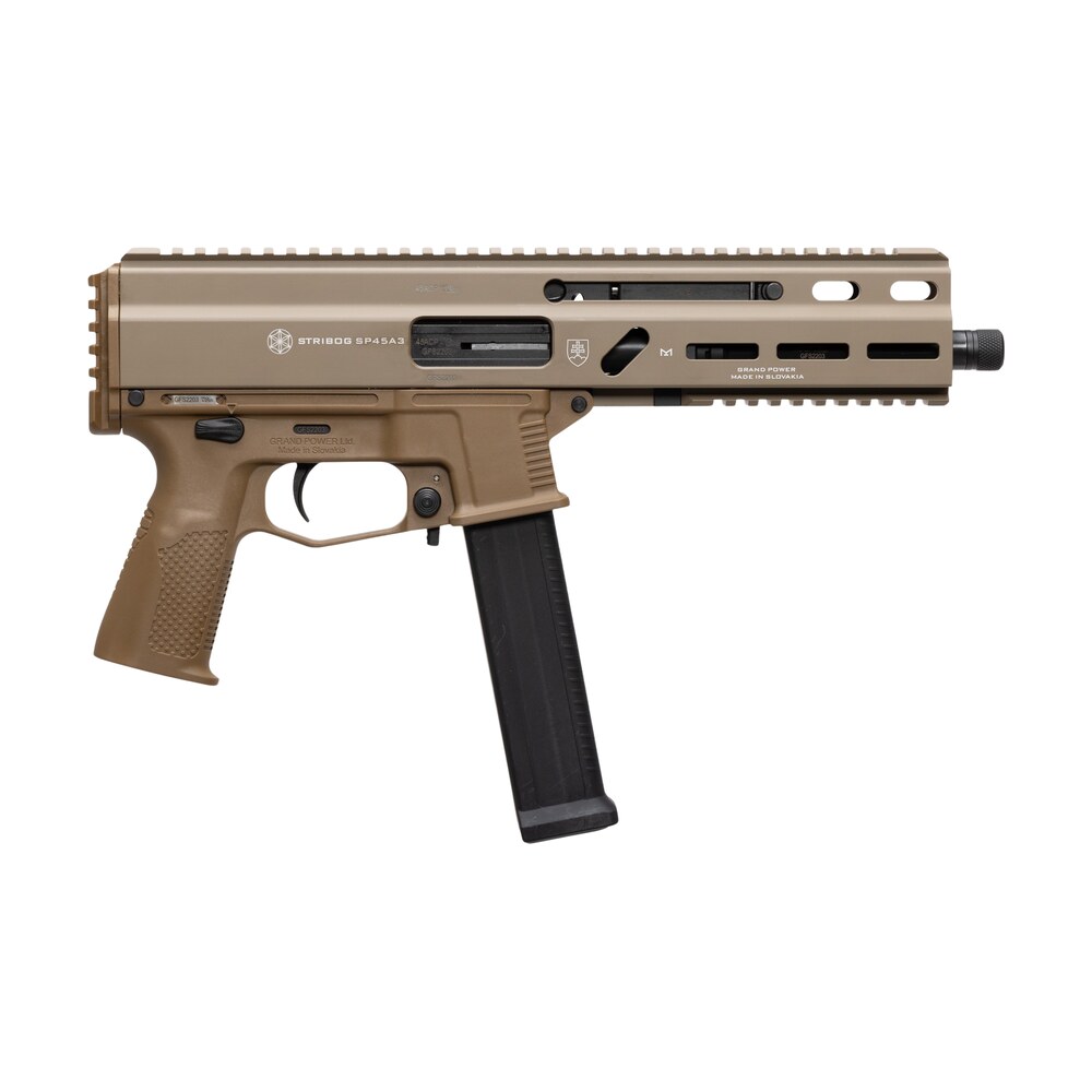 grand power 197892004794 sp45a3 stribog 45 acp 20+1 8" black threaded barrel, flat dark earth cerakote aluminum/polymer receiver w/picatinny rail, qd sling sockets, fde polymer grip, ambidextrous Grand Power 197892004794 SP45A3 Stribog 45 ACP 20+1 8" Black Threaded Sports South item 177420
