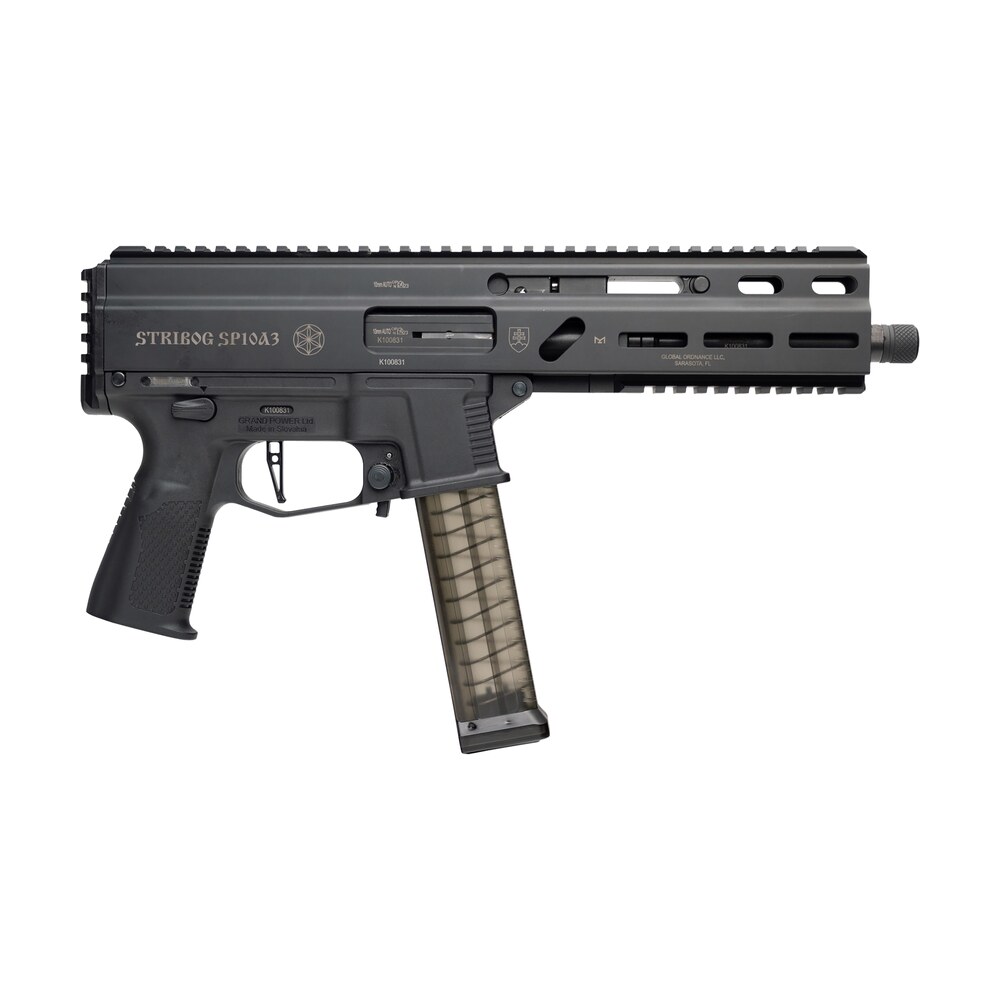 grand power 810091157152 sp10a3 stribog 10mm auto 20+1 8" black threaded barrel, black aluminum picatinny rail receiver, rear picatinny rail, black polymer grip, thread protector Grand Power 810091157152 SP10A3 Stribog 10mm Auto 20+1 8" Black Threaded Sports South item 177423