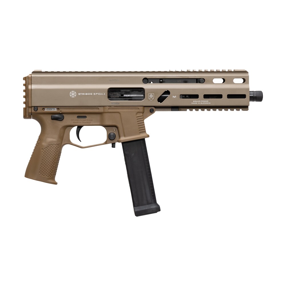 grand power 197892004800 sp10a3 stribog 10mm auto 20+1 8" black threaded barrel, flat dark earth aluminum picatinny rail receiver, fde polymer grip, thread protector Grand Power 197892004800 SP10A3 Stribog 10mm Auto 20+1 8" Black Threaded Sports South item 177424